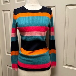 Cotton Emporium Striped Lightweight Crewneck Sweater in Navy, Teal, Pink, Orange